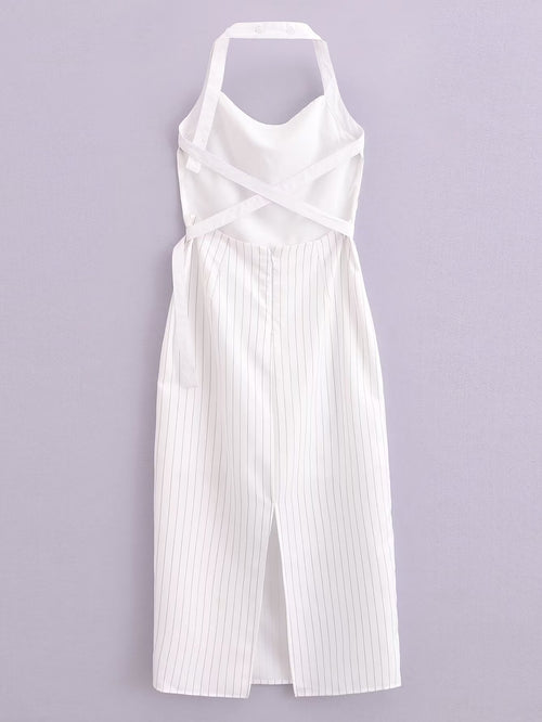 Women Clothing French Sexy Backless Hanging Collar Niche Design Dress Women Summer