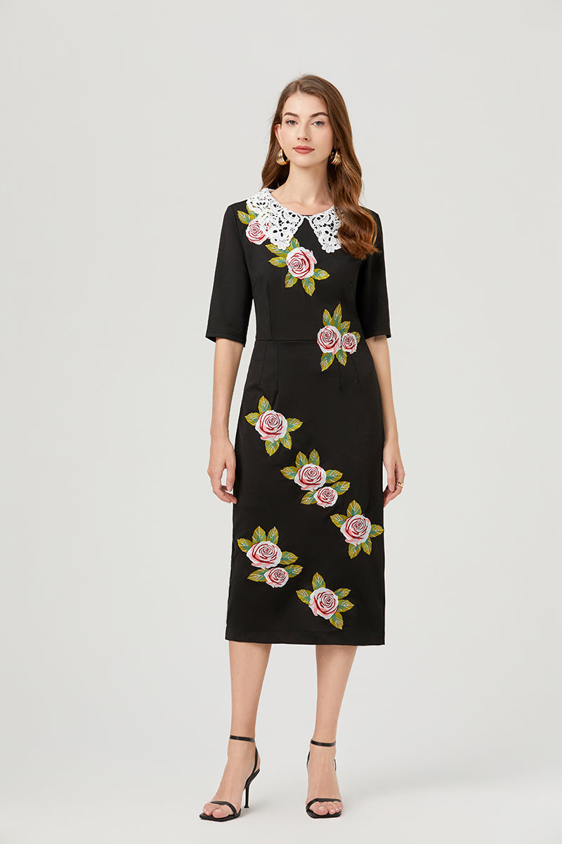 Women's Floral Belted Split Midi Dress