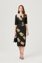 Women's Floral Belted Split Midi Dress