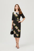 Women's Floral Belted Split Midi Dress