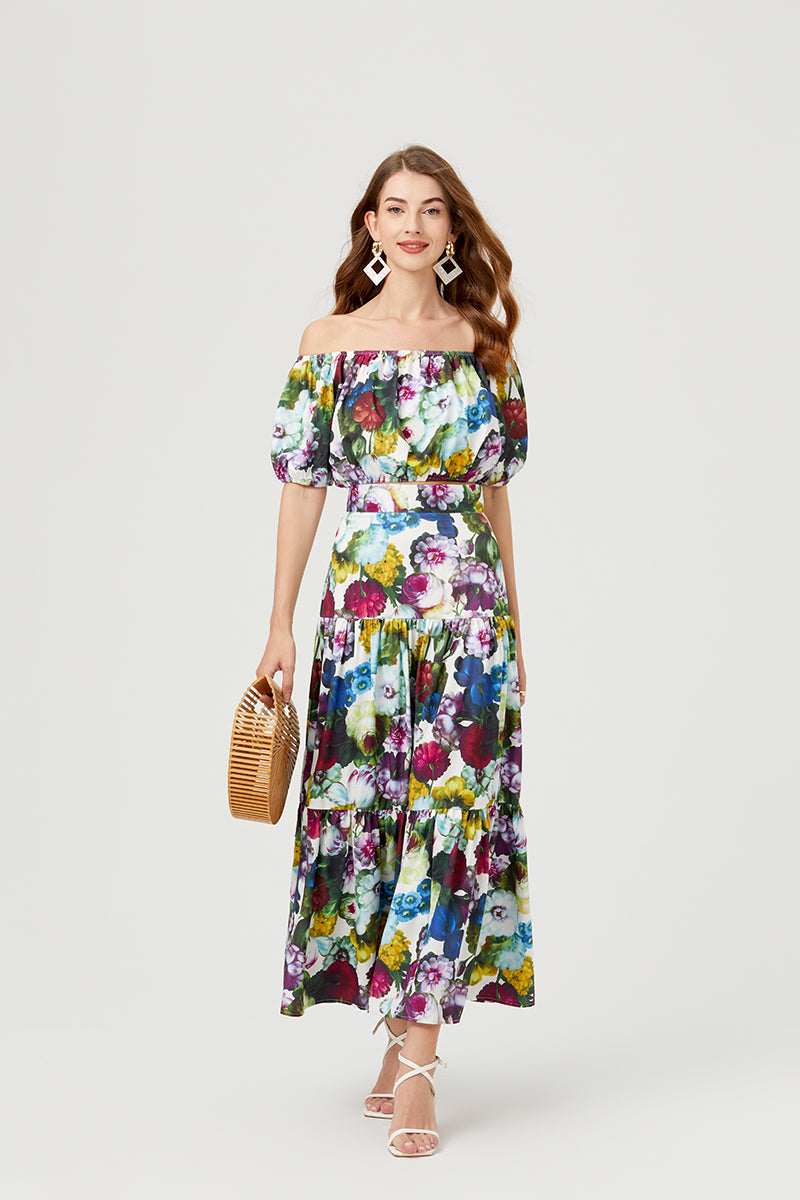 Women's 's Off-Shoulder Top & Skirt Set