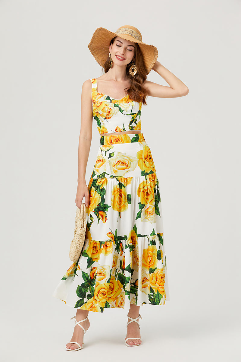 Women's Floral Strapless Top & Skirt Set