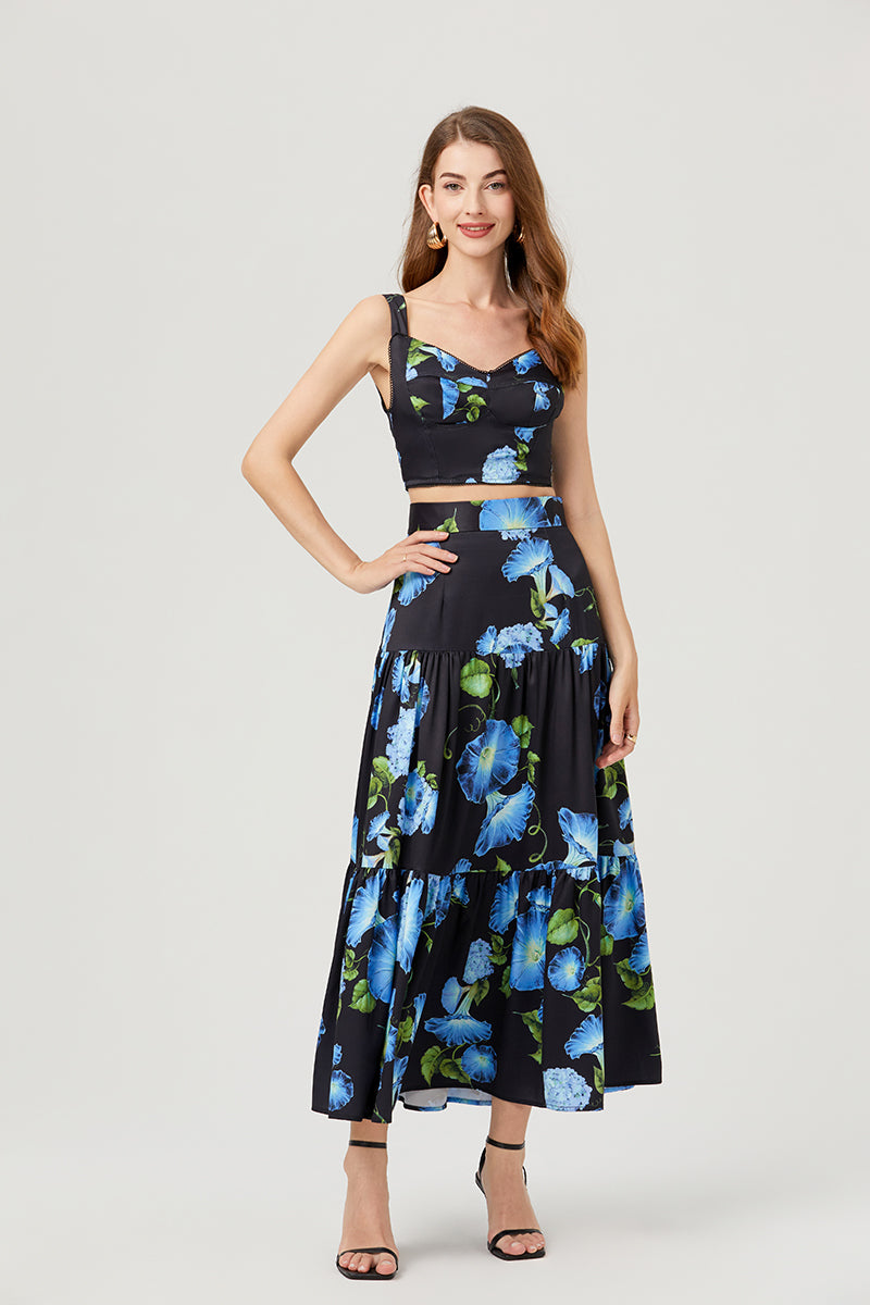 Women's Floral Strapless Top & Skirt Set