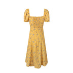 Women's Yellow Floral Square-Neck Midi Dress