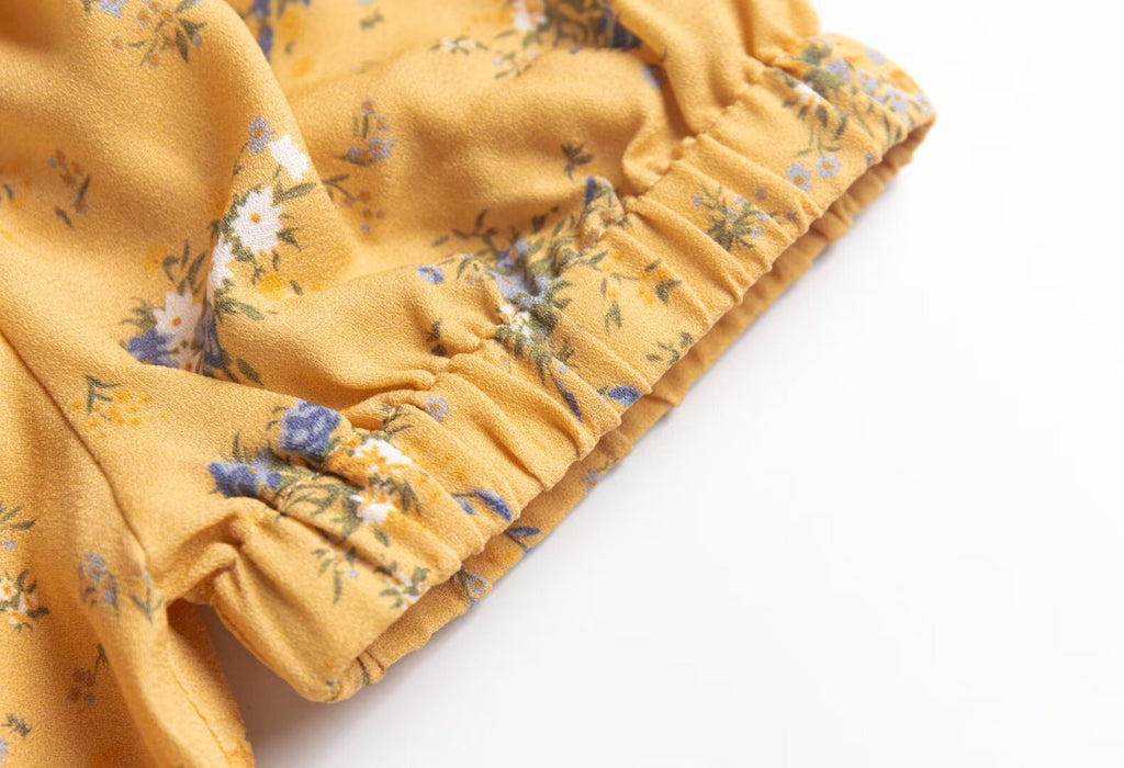 Women's Yellow Floral Square-Neck Midi Dress