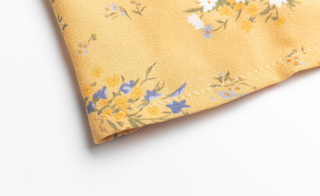 Women's Yellow Floral Square-Neck Midi Dress