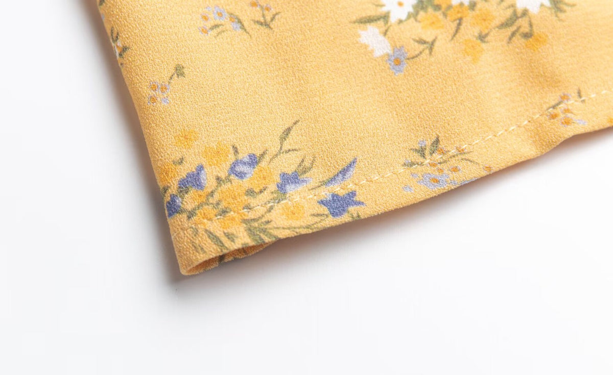 Women's Yellow Floral Square-Neck Midi Dress