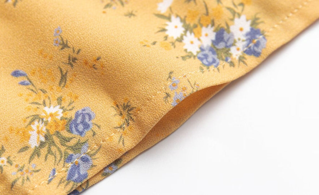 Women's Yellow Floral Square-Neck Midi Dress