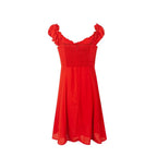 Women's Red Lace Puff-Sleeve Ruffle Dress