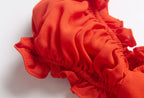 Women's Red Lace Puff-Sleeve Ruffle Dress
