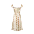 Beige Floral Flutter-Sleeve Dress