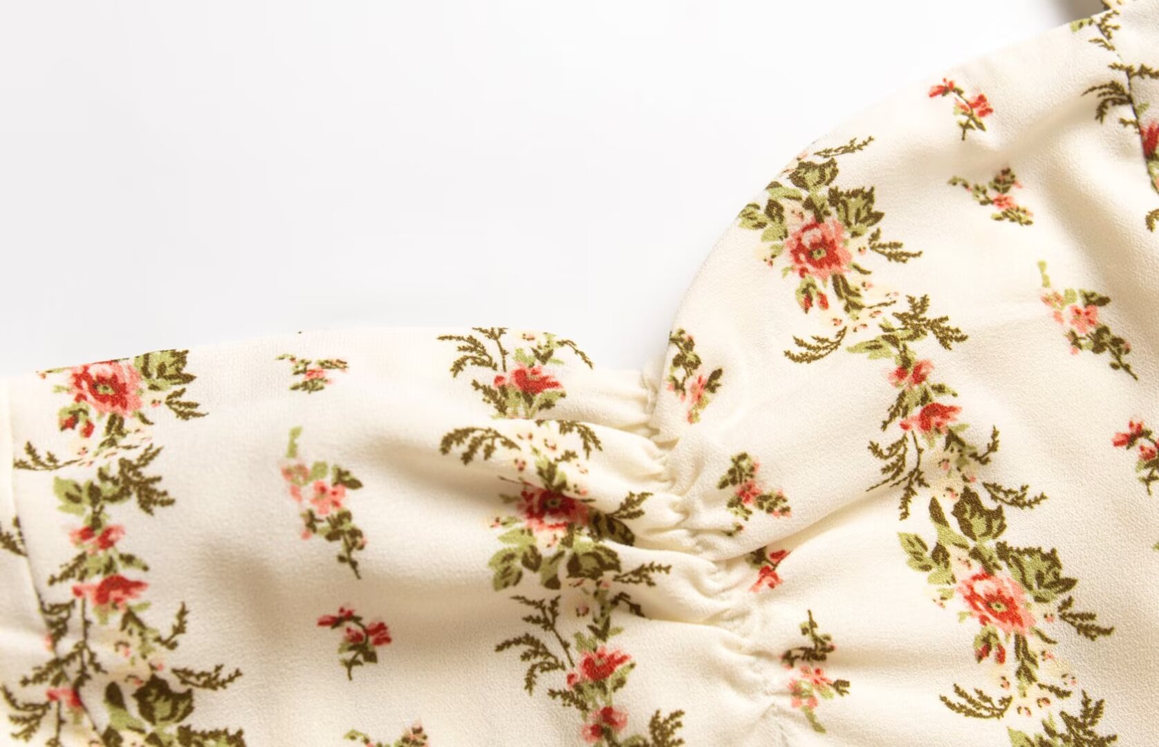 Beige Floral Flutter-Sleeve Dress