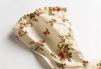 Beige Floral Flutter-Sleeve Dress