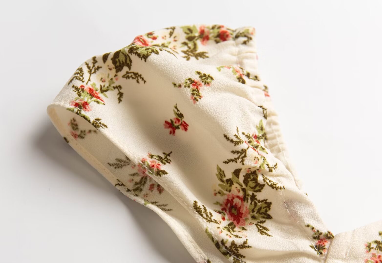 Beige Floral Flutter-Sleeve Dress