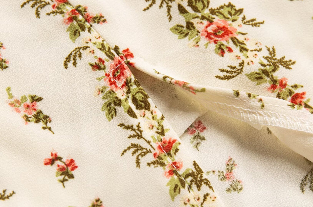 Beige Floral Flutter-Sleeve Dress