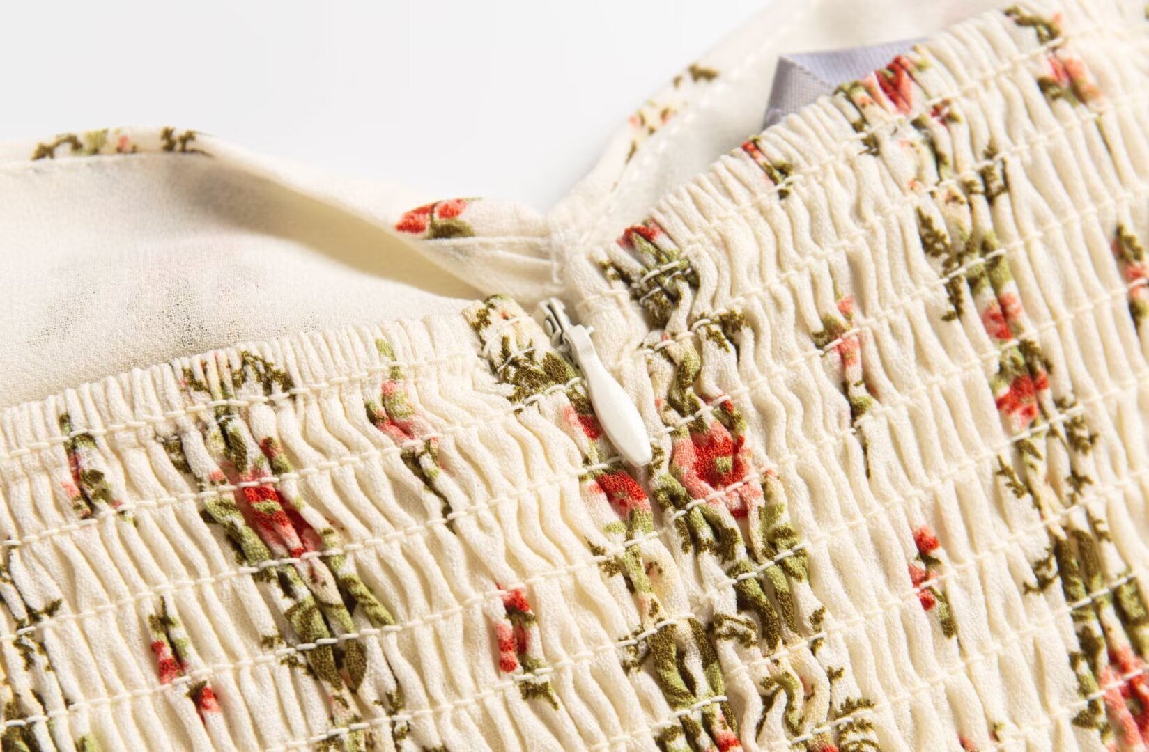 Beige Floral Flutter-Sleeve Dress