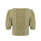 Women's Green Floral Square Neck Puff Sleeve Top