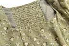 Women's Green Floral Square Neck Puff Sleeve Top