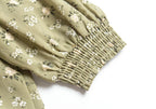 Women's Green Floral Square Neck Puff Sleeve Top