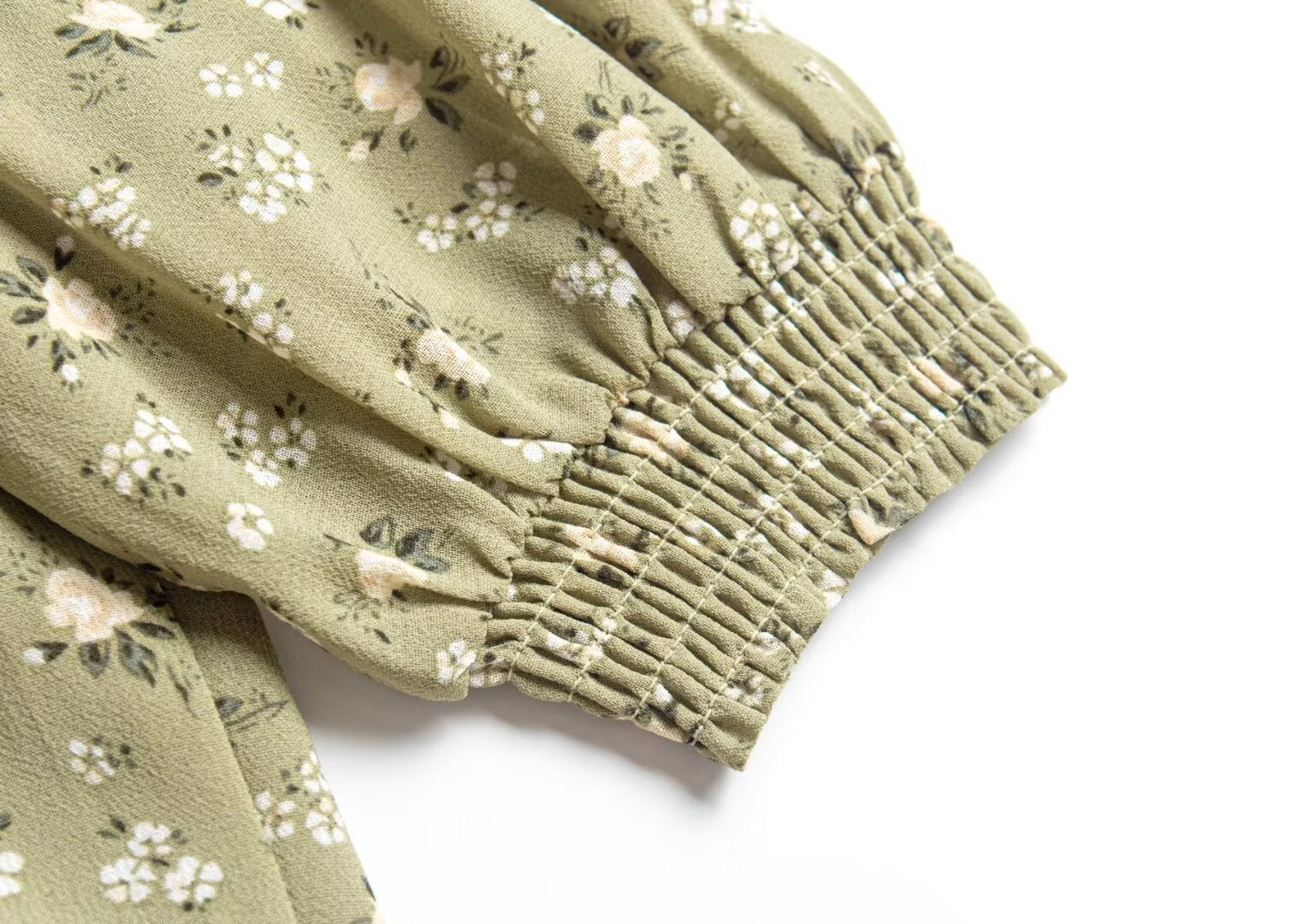 Women's Green Floral Square Neck Puff Sleeve Top