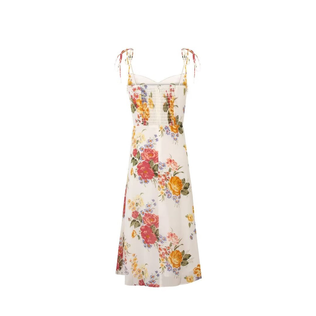 Women's Smocked Floral V-Neck Midi Dress
