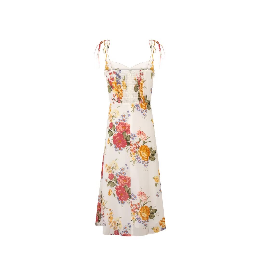 Women's Smocked Floral V-Neck Midi Dress