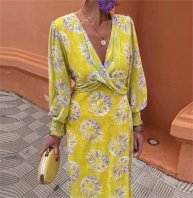 Floral V-Neck Long Sleeve Maxi Dress