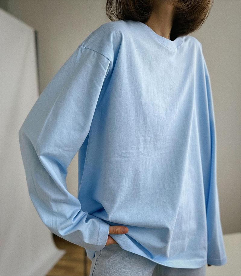 Women's Women's's Solid Color Long Sleeved T-Shirt Loose Basic Casual Cotton Top