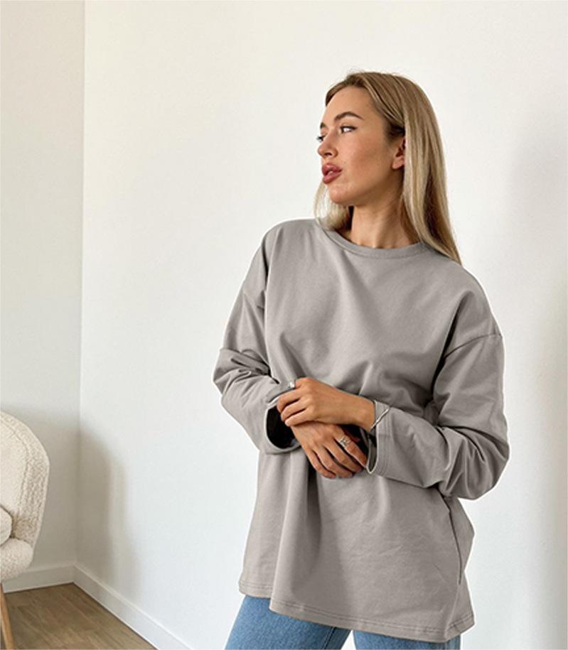 Women's Women's's Solid Color Long Sleeved T-Shirt Loose Basic Casual Cotton Top