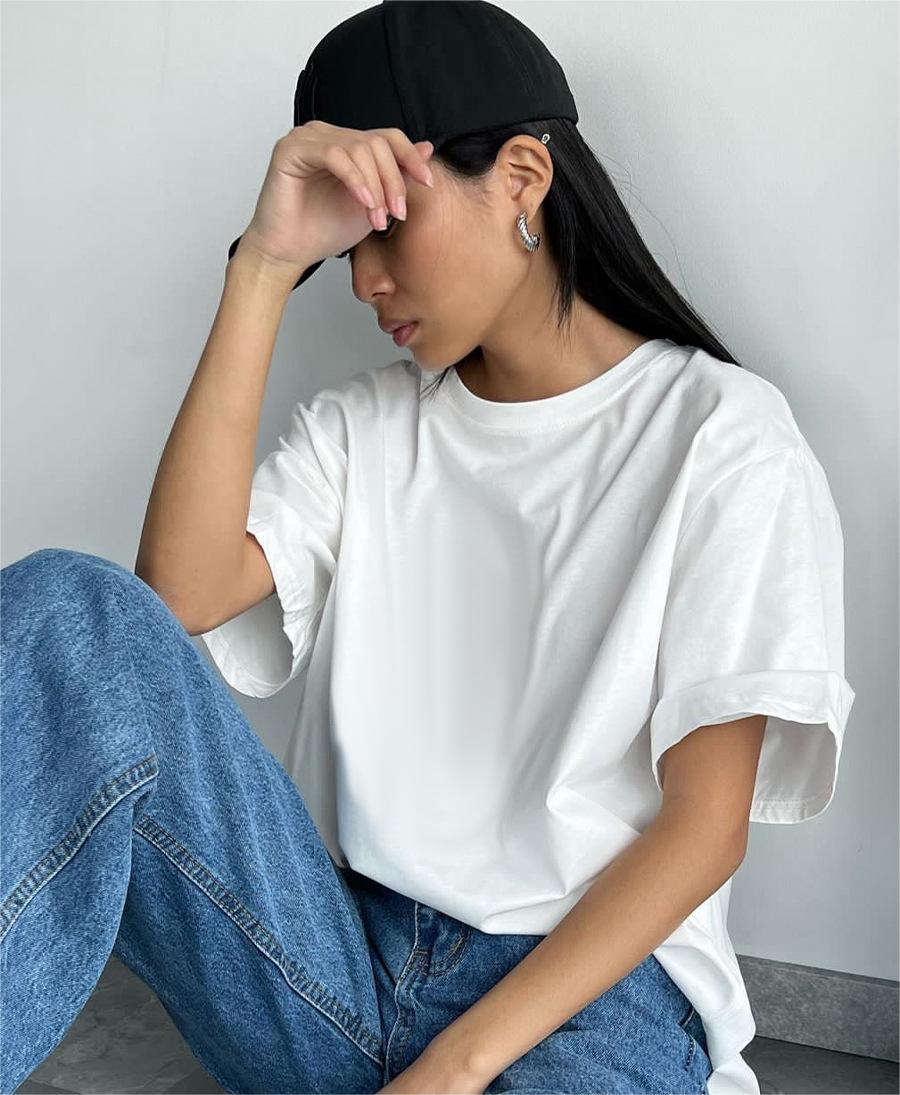 Women's Women's's Solid Color Short Sleeved Loose Large Cotton T-Shirt Simple Top