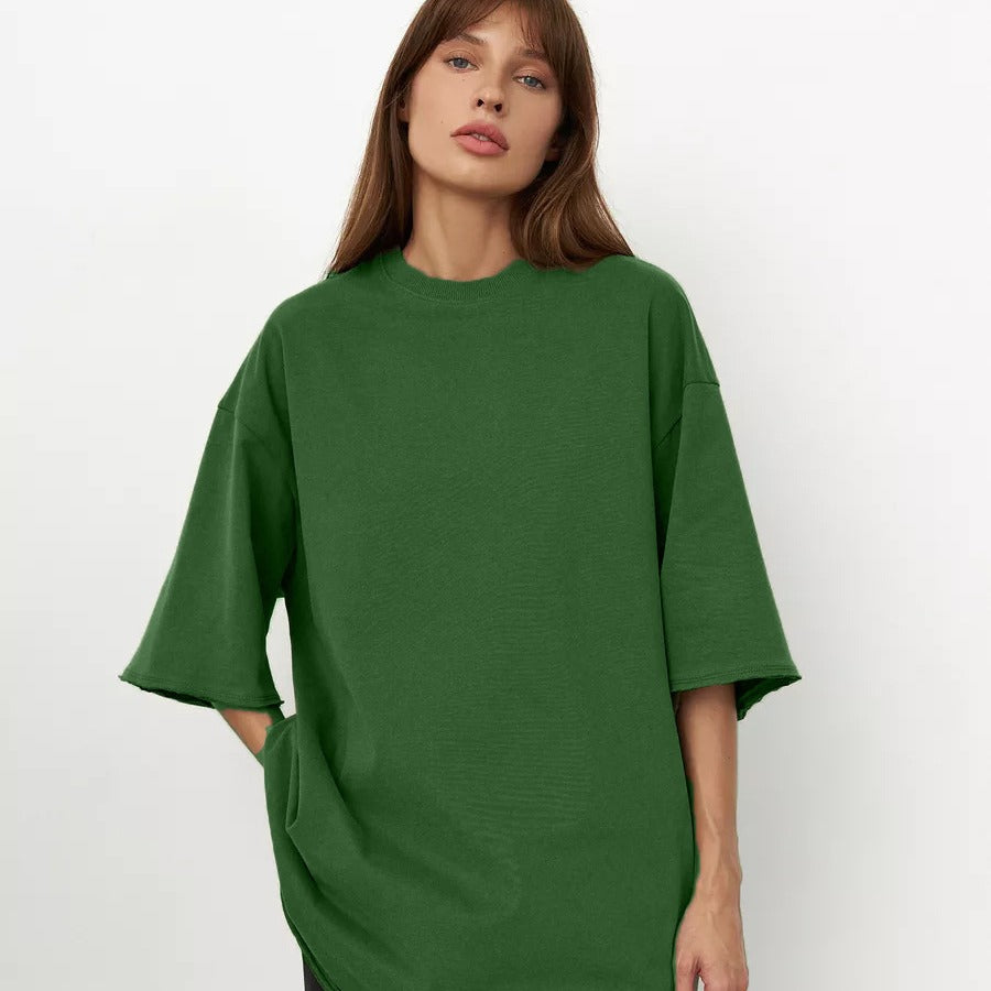Women's Women's's Cotton T-Shirt Solid Color Short Sleeve Loose Large Version