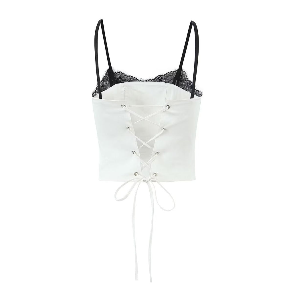 Women's Summer Lace Splicing Sling Coordinated Two-Piece Set