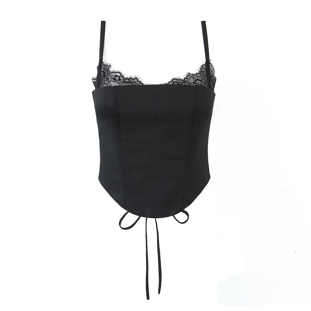 Women's Summer Lace Splicing Sling Coordinated Two-Piece Set