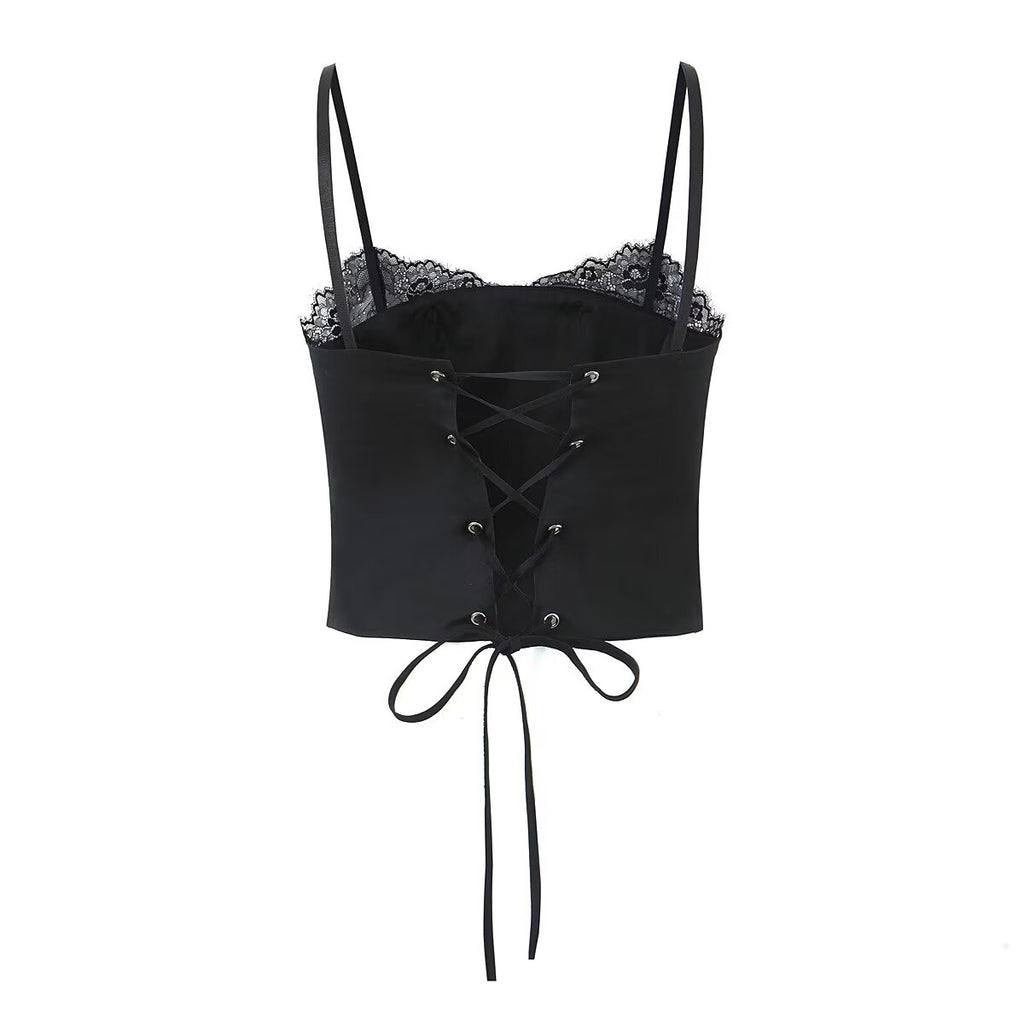 Women's Summer Lace Splicing Sling Coordinated Two-Piece Set