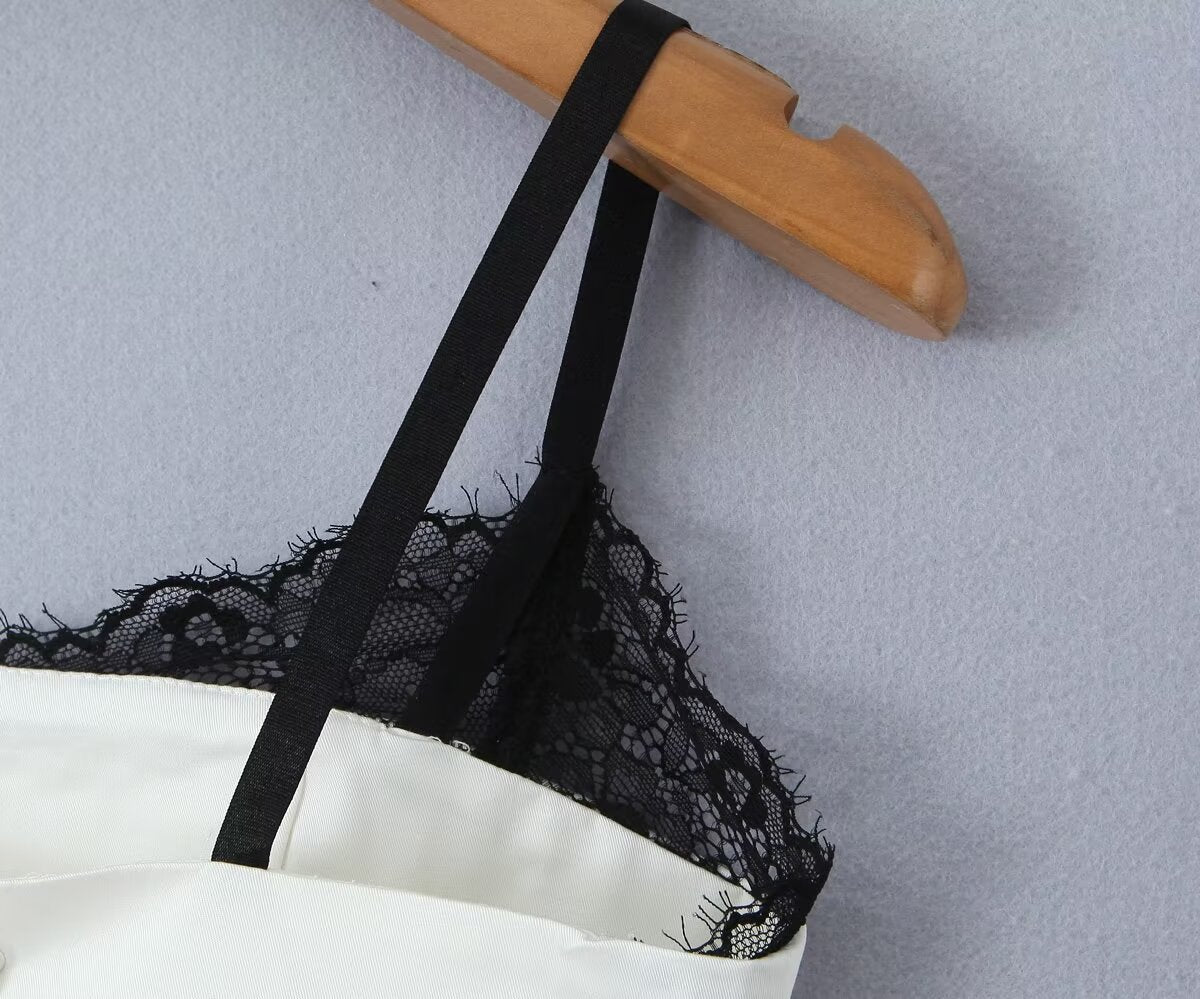 Women's Summer Lace Splicing Sling Coordinated Two-Piece Set