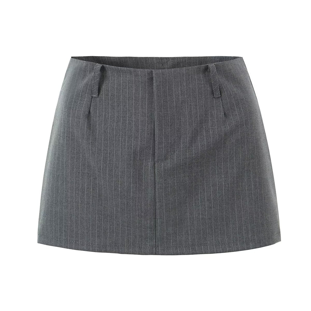 Retro Low Waist Vertical Stripes Anti Exposure Summer Skirt