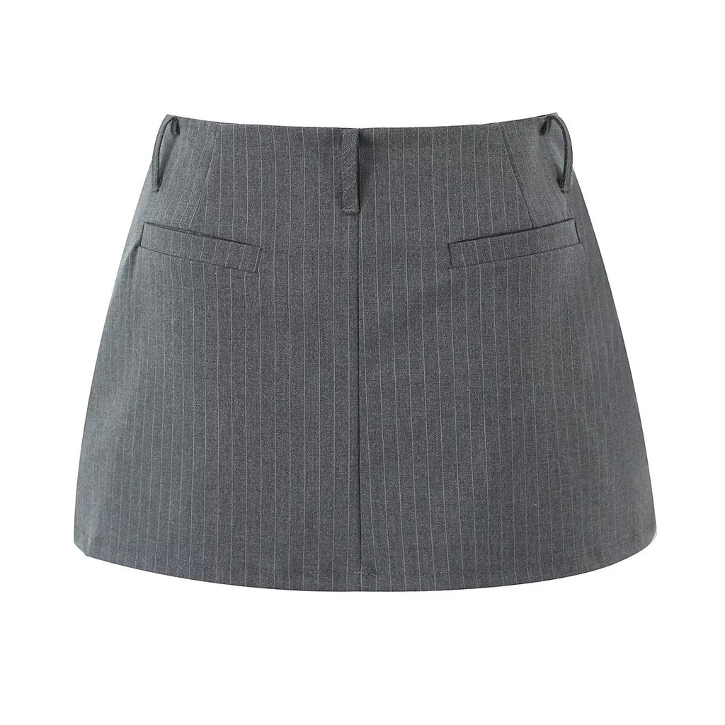 Retro Low Waist Vertical Stripes Anti Exposure Summer Skirt