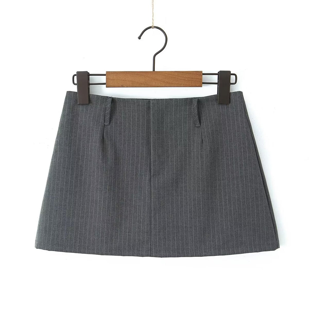 Retro Low Waist Vertical Stripes Anti Exposure Summer Skirt