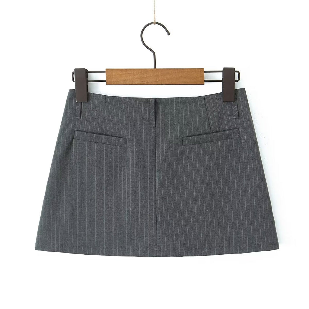 Retro Low Waist Vertical Stripes Anti Exposure Summer Skirt