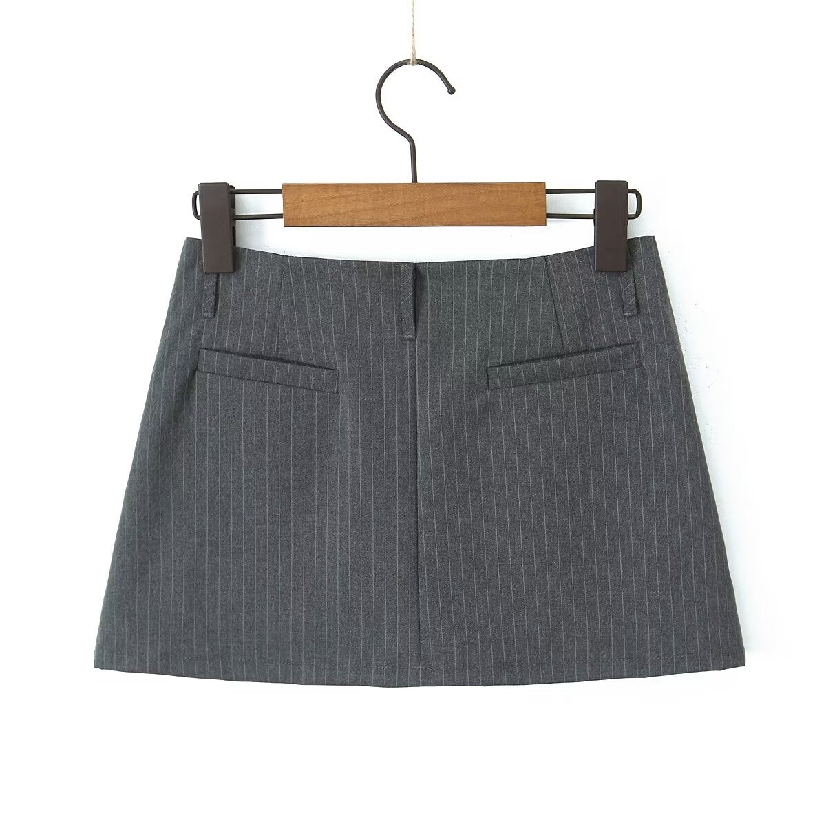 Retro Low Waist Vertical Stripes Anti Exposure Summer Skirt