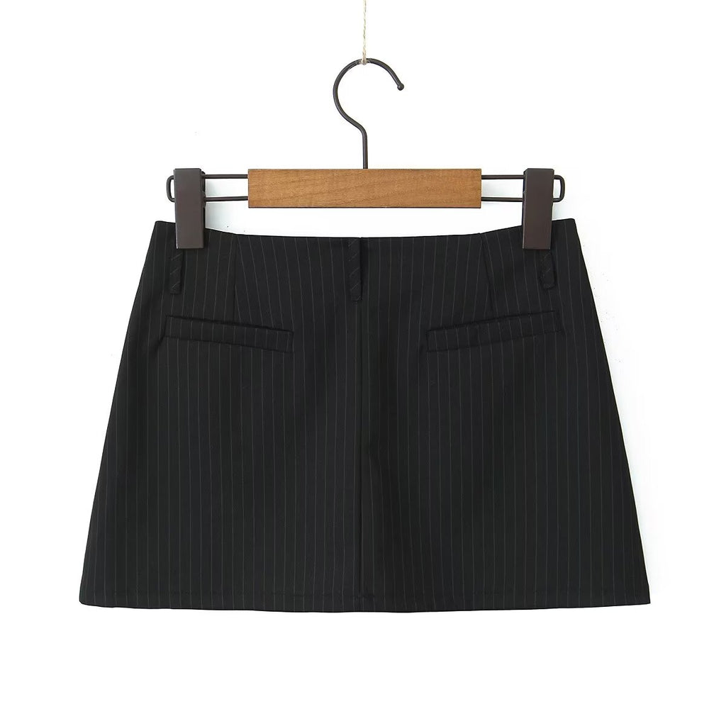 Retro Low Waist Vertical Stripes Anti Exposure Summer Skirt