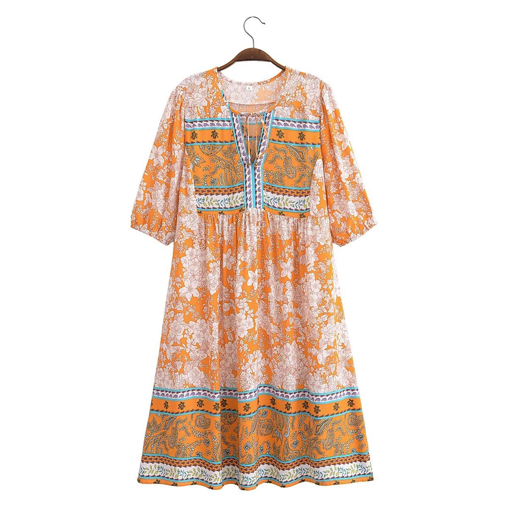 Women's Spring Rayon Positioning Floral Short Sleeve Dress