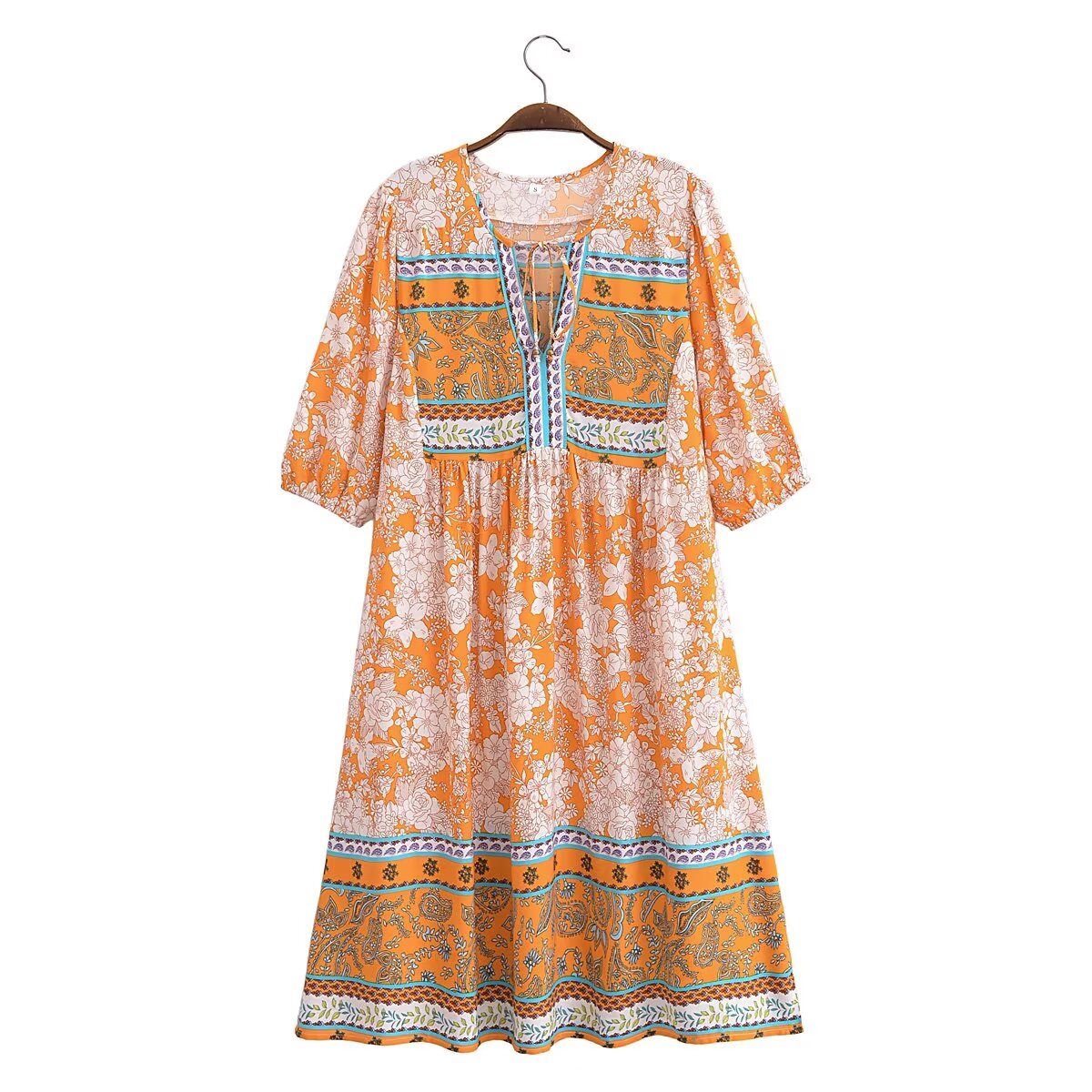 Women's Spring Rayon Positioning Floral Short Sleeve Dress