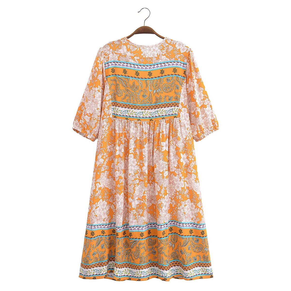 Women's Spring Rayon Positioning Floral Short Sleeve Dress