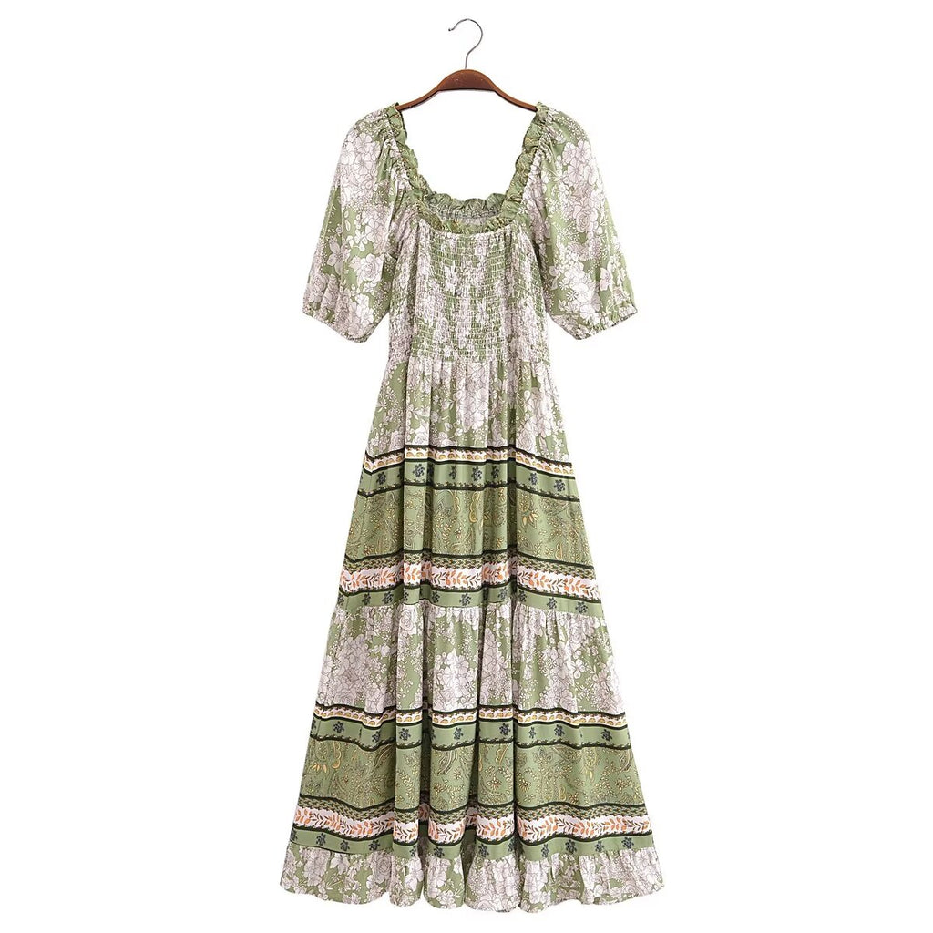 Spring Positioning Floral off-Shoulder Elastic Dress