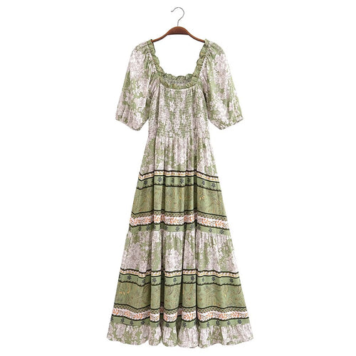 Spring Women Positioning Floral off-Shoulder Elastic Dress