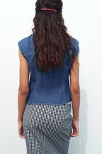 Women’s Pleated Denim Collared Vest Top