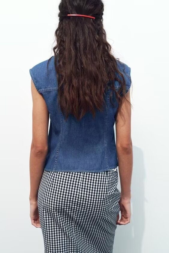 Women’s Pleated Denim Collared Vest Top