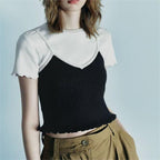 French Wooden Ear Color Matching Knitted Camisole Chic