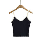 French Wooden Ear Color Matching Knitted Camisole Chic